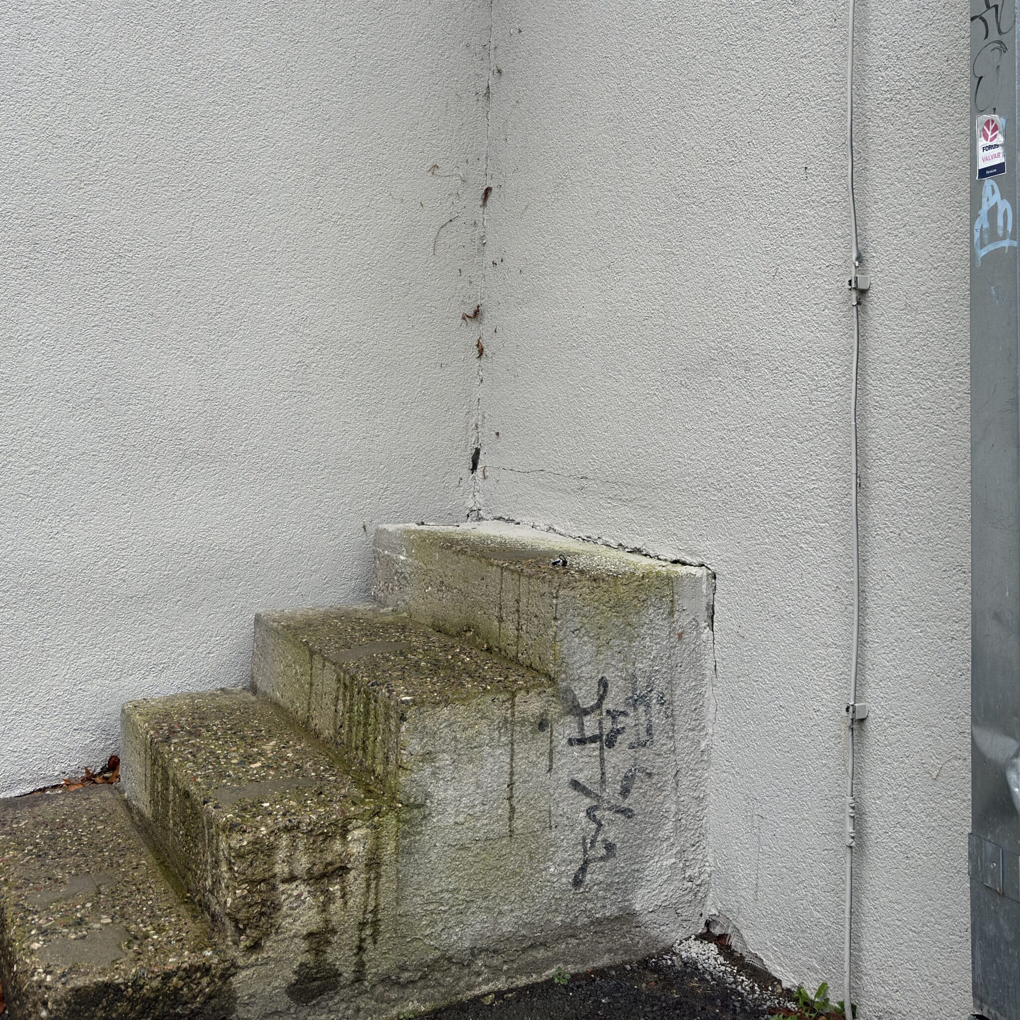 Betoonist trepid, mis viivad valge grafitiga seina juurde.