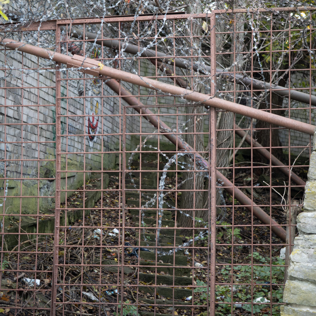 Roostes okastraadiga metalltara tellisseina najal.