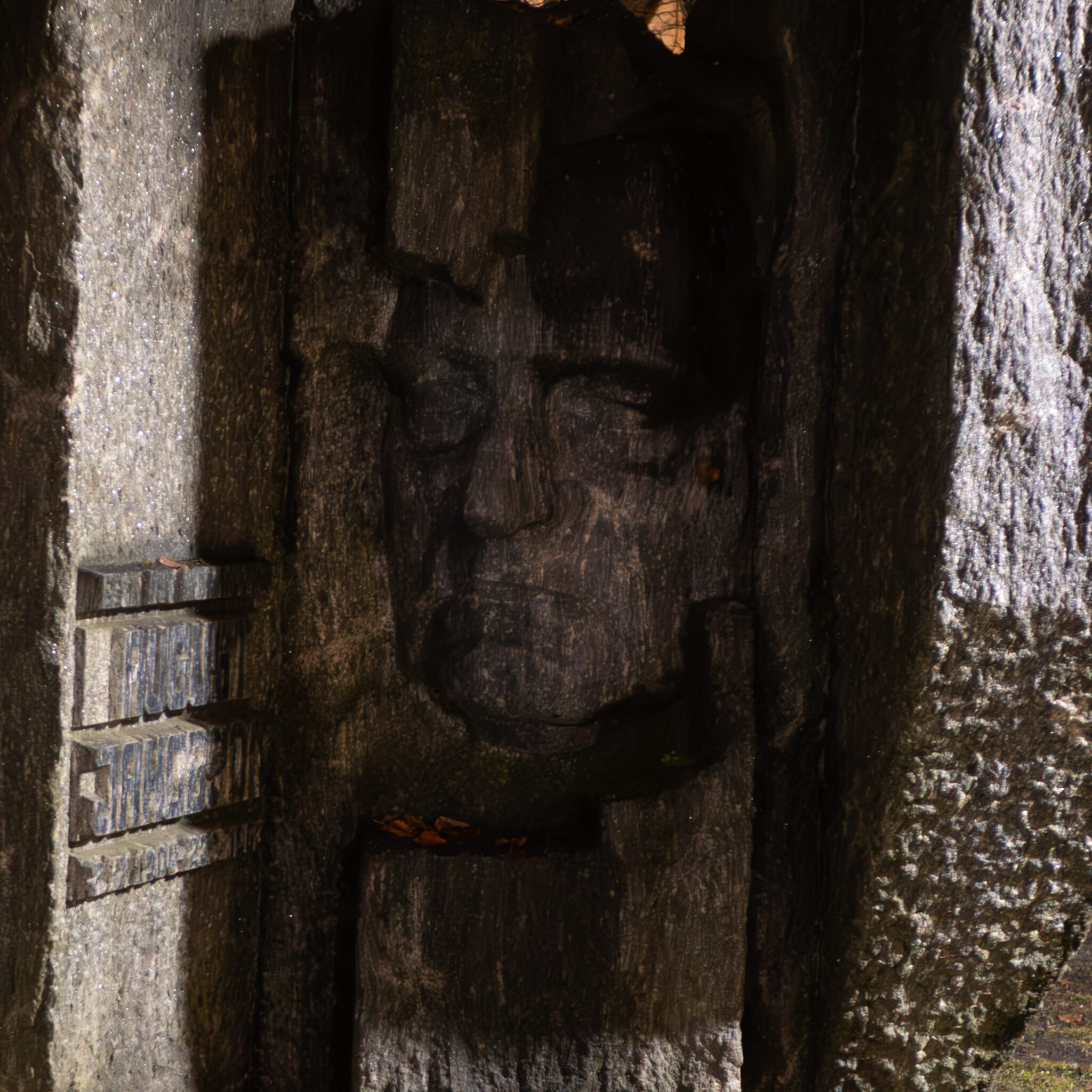 Kiviseina sisse raiutud nägu.