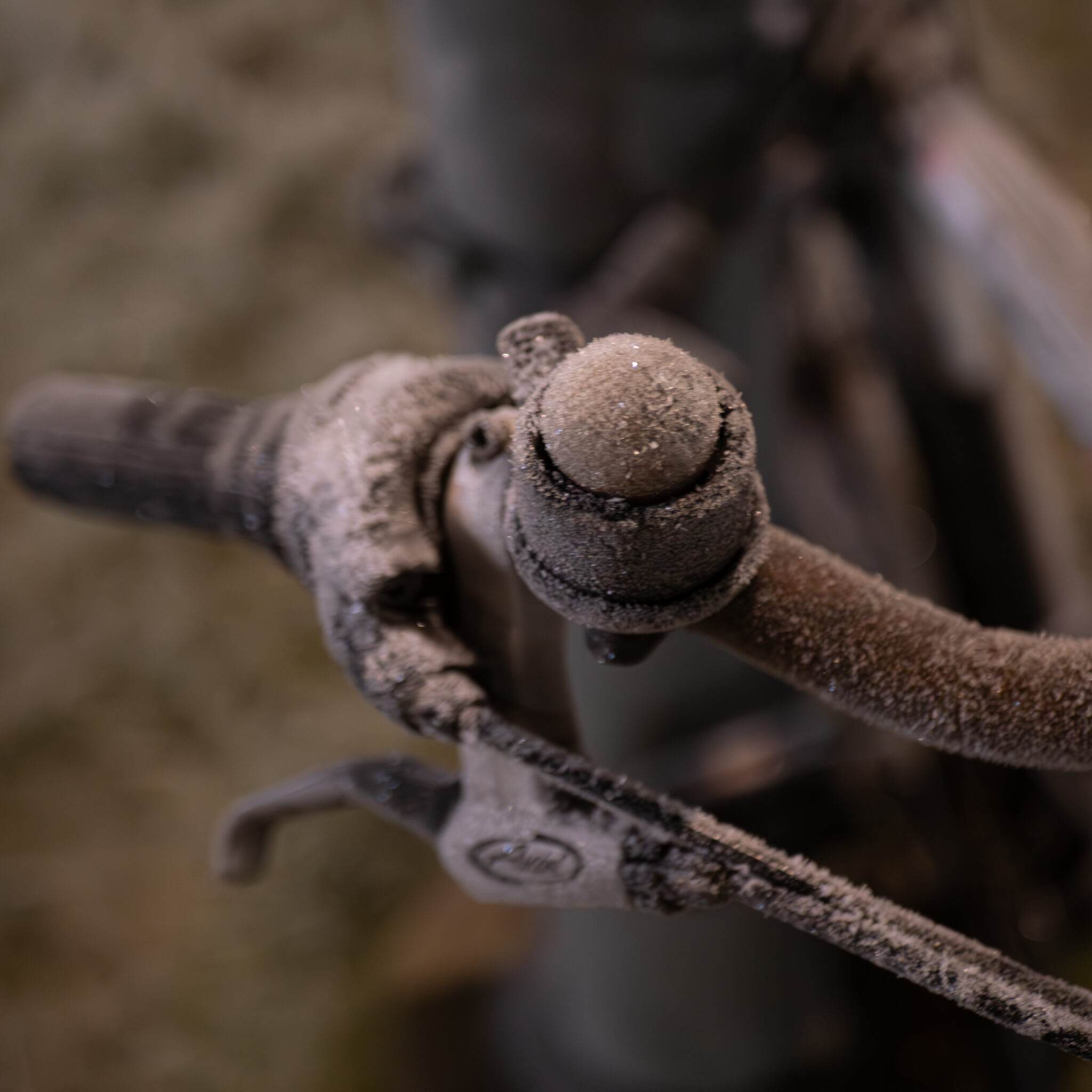 Härmatisega kaetud jalgratta lenks.