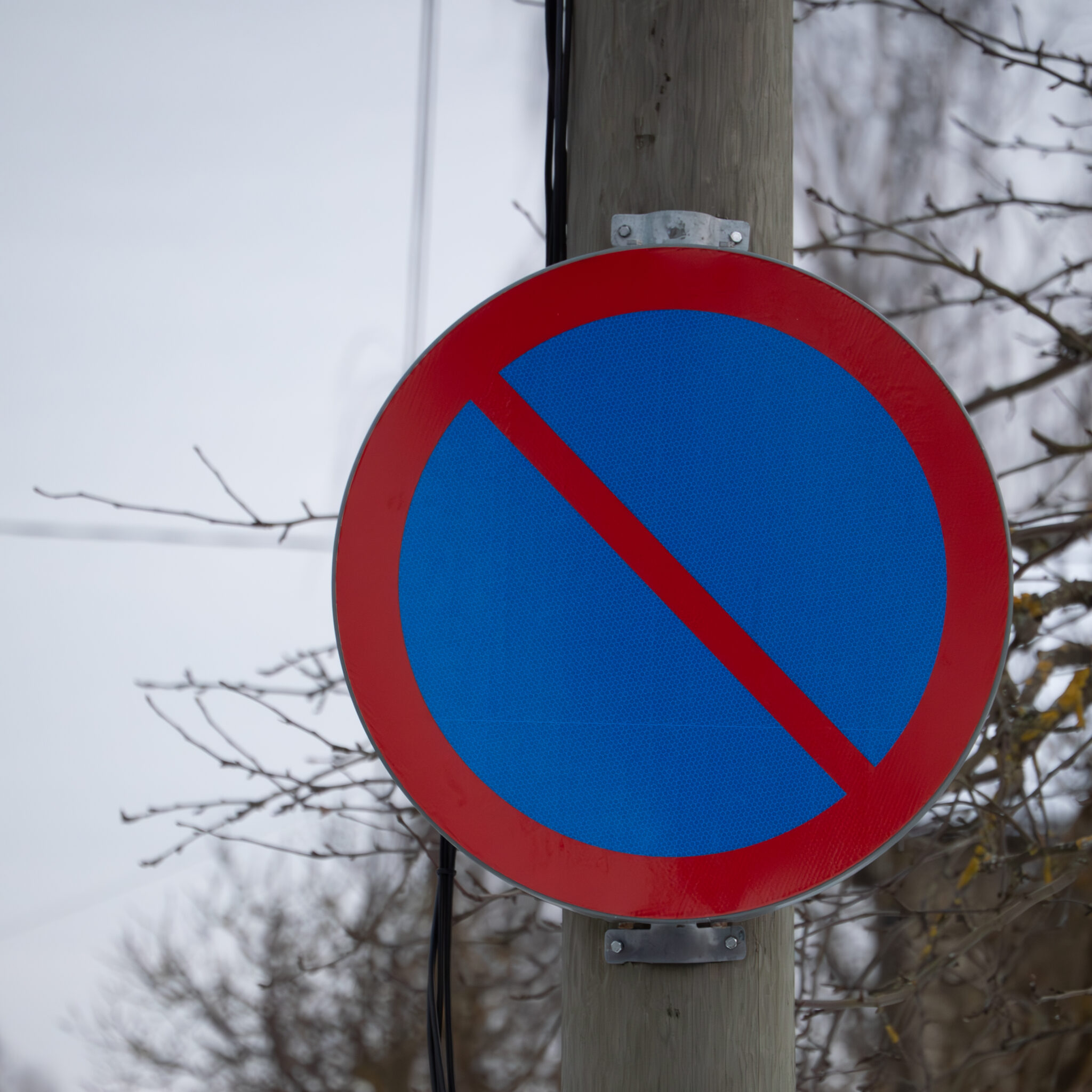 Parkimiskeelu märk posti küljes.