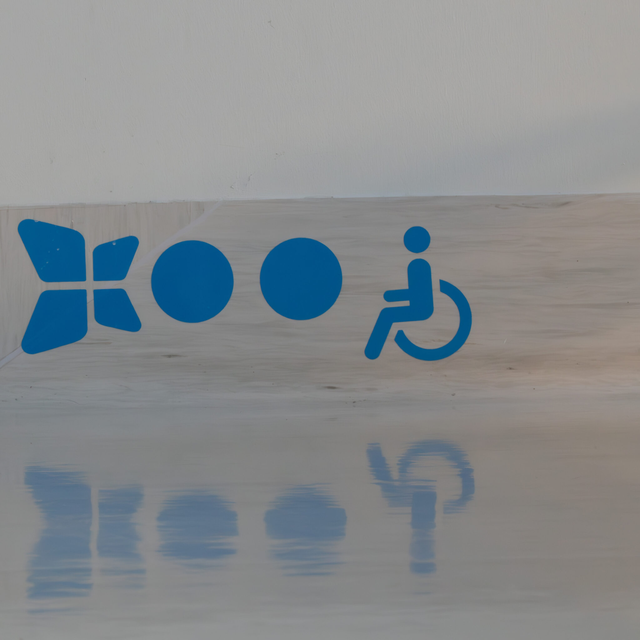 Sinine invamärk seinal koos peegeldusega.